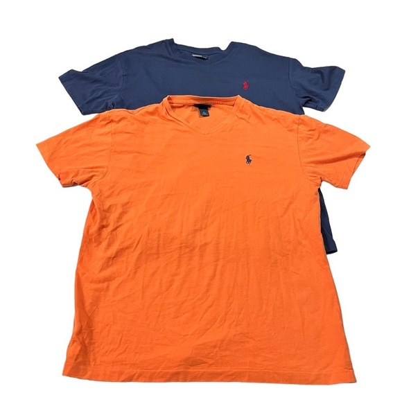 Lot Of 2 Polo Ralph Lauren Orange & Navy Short Sleeve Pony V-Neck T-Shirts Sz Sm - Picture 9 of 16